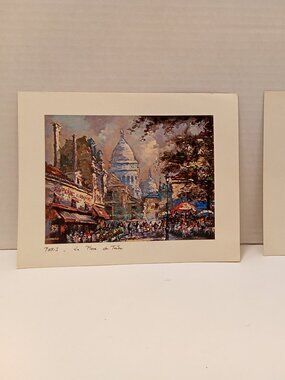 Vintage Paris Street Scene Art Prints Set of 2 Matted